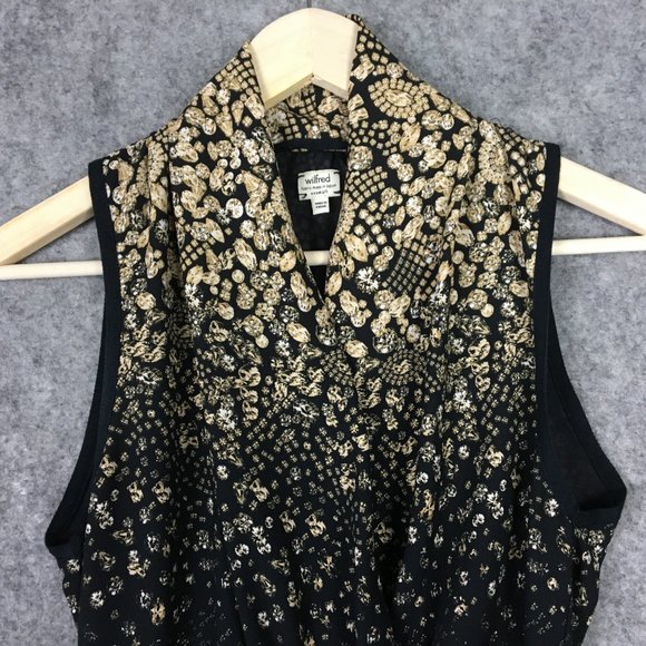 Wilfred Dress XXS Faux Wrap Black Gold Cocktail Evening Semi Formal Holiday - Picture 7 of 16